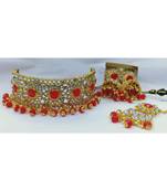 Ethnic Indian Bollywood Red Kundan Pearl Choker Jewelry Set