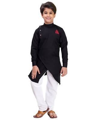 Black plain cotton silk boys-kurta-pyjama 1