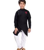 Black plain cotton silk boys-kurta-pyjama