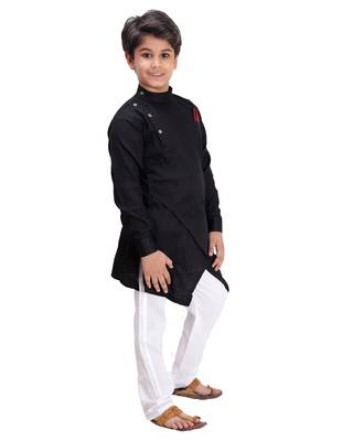 Black plain cotton silk boys-kurta-pyjama 2