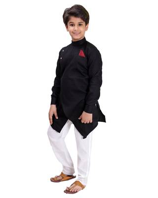 Black plain cotton silk boys-kurta-pyjama 3