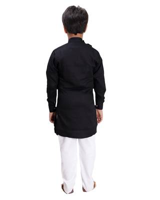 Black plain cotton silk boys-kurta-pyjama 4