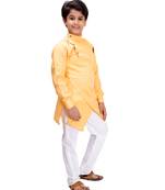 Yellow plain cotton silk boys-kurta-pyjama