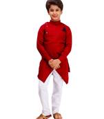 Red plain cotton silk boys-kurta-pyjama