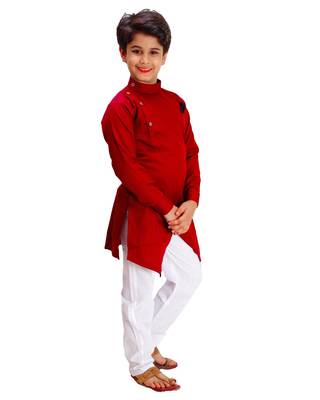Red plain cotton silk boys-kurta-pyjama 2