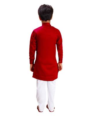 Red plain cotton silk boys-kurta-pyjama 4