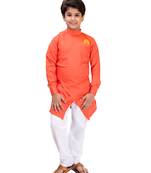 Orange plain cotton silk boys-kurta-pyjama