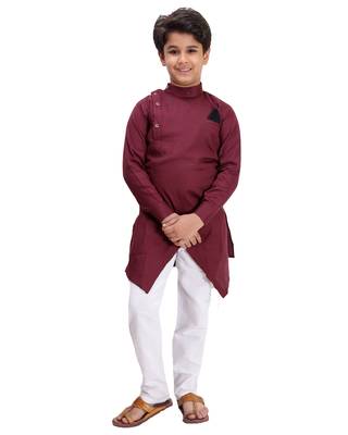 Maroon plain cotton silk boys-kurta-pyjama 1