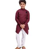 Maroon plain cotton silk boys-kurta-pyjama