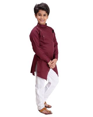 Maroon plain cotton silk boys-kurta-pyjama 2
