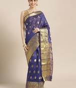Kimisha Women's Navy-blue Color Silk Blend Kanjivaram Saree