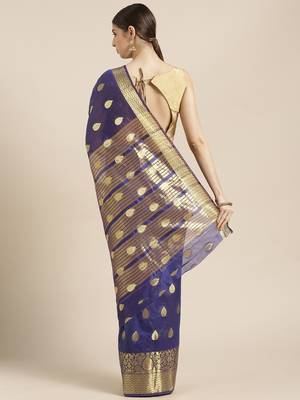 Kimisha Women's Navy-blue Color Silk Blend Kanjivaram Saree 2