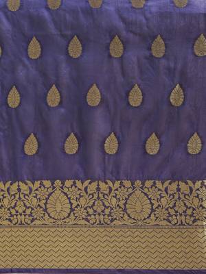 Kimisha Women's Navy-blue Color Silk Blend Kanjivaram Saree 4