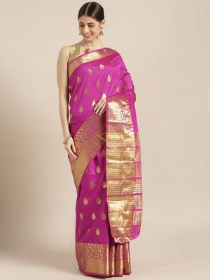 Kimisha Women's Magenta Color Silk Blend Kanjivaram Saree 1