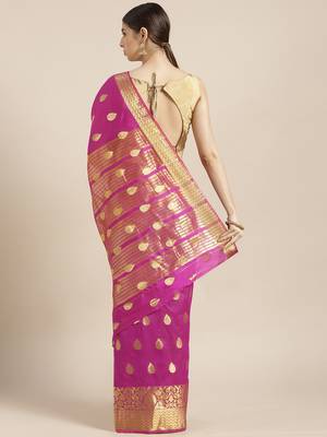 Kimisha Women's Magenta Color Silk Blend Kanjivaram Saree 2
