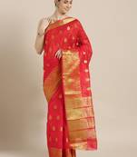 Kimisha Women's Red Color Silk Blend Kanjivaram Saree