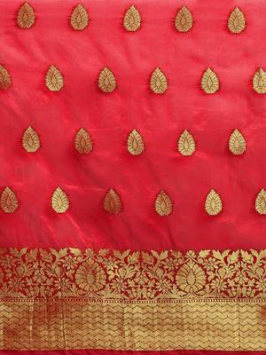Kimisha Women's Red Color Silk Blend Kanjivaram Saree 4
