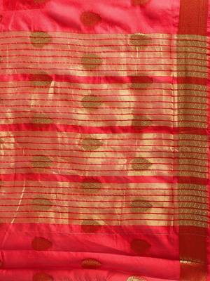 Kimisha Women's Red Color Silk Blend Kanjivaram Saree 5