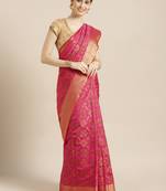 Kimisha Women's Pink Silk Blend Zari Work Kanjivaram Saree With Zari Border
