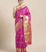 Kimisha Women's Pink Cotton Silk Butterfly Zari Work Kanjivaram Saree With Zari Border