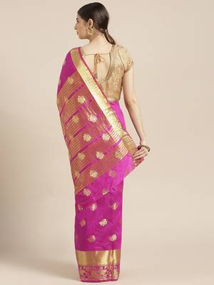 Kimisha Women's Pink Cotton Silk Butterfly Zari Work Kanjivaram Saree With Zari Border 2