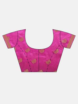 Kimisha Women's Pink Cotton Silk Butterfly Zari Work Kanjivaram Saree With Zari Border 3