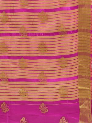 Kimisha Women's Pink Cotton Silk Butterfly Zari Work Kanjivaram Saree With Zari Border 5