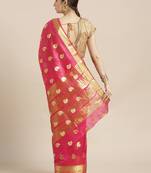 Kimisha Women's Red Cotton Silk Zari Work Kanjivaram Saree With Zari Border