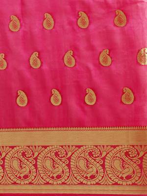 Kimisha Women's Red Cotton Silk Zari Work Kanjivaram Saree With Zari Border 3