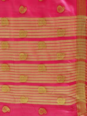Kimisha Women's Red Cotton Silk Zari Work Kanjivaram Saree With Zari Border 4