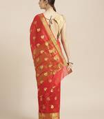 Kimisha Women's Red Cotton Silk Zari Work Kanjivaram Saree With Zari Border