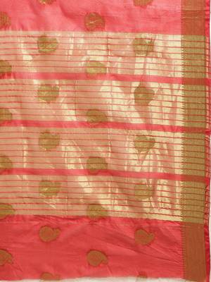 Kimisha Women's Red Cotton Silk Zari Work Kanjivaram Saree With Zari Border 4