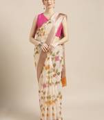 Kimisha Women's Cream Cotton Silk Floral Digital Printed Saree