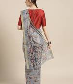 Grey printed blended cotton saree with blouse