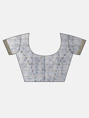 Grey printed blended cotton saree with blouse 2