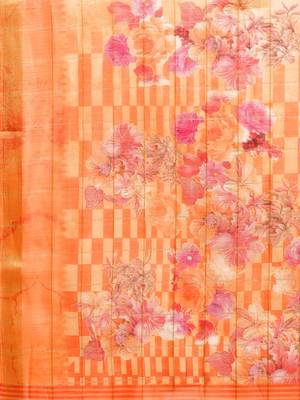 Kimisha Women's Orange Cotton Blend Floral Digital Printed Saree 3