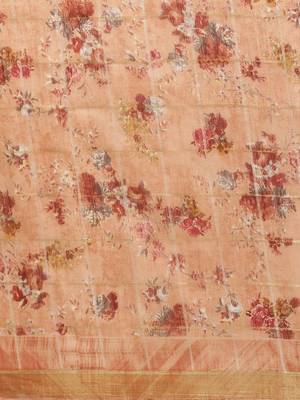 Kimisha Women's Peach Cotton Blend Floral Digital Printed Saree 3