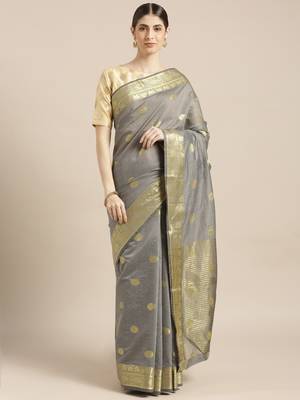 Kimisha Women's Grey Color Silk Blend Kanjivaram Saree 1
