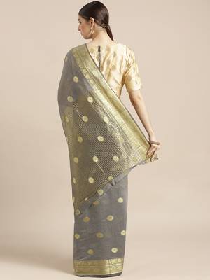 Kimisha Women's Grey Color Silk Blend Kanjivaram Saree 2