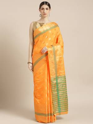 Kimisha Women's Yellow Color Silk Blend Kanjivaram Saree 1