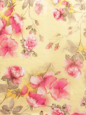Kimisha Women's Yellow Linen Blend Floral Digital Printed Saree 4