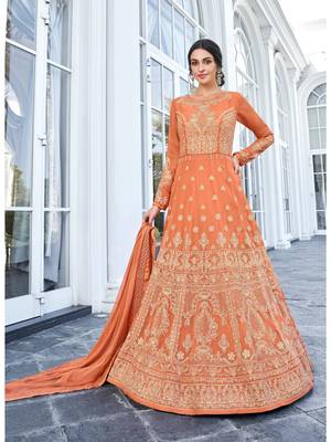 Orange multi resham work georgette salwar 1