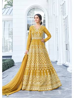 Yellow multi resham work georgette salwar 1
