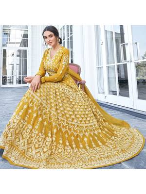 Yellow multi resham work georgette salwar 2