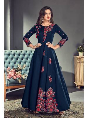 Dark blue multi resham work silk salwar 2