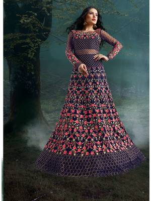 Blue multi resham work net salwar 1