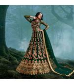 Dark green multi resham work net salwar