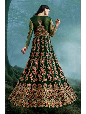 Dark green multi resham work net salwar 2
