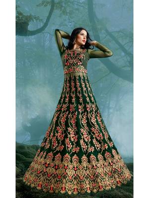 Dark green multi resham work net salwar 3