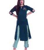 Green embroidered Rayon Kurti with pant set